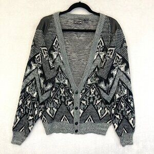 Vintage Willow Bay Cardigan Sweater Mens XL Aztec Knit‎ Shoulder Patch Grandpa